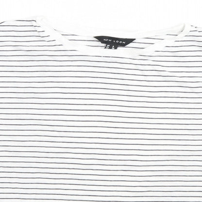 New Look Womens White Striped  Basic T-Shirt Size 8