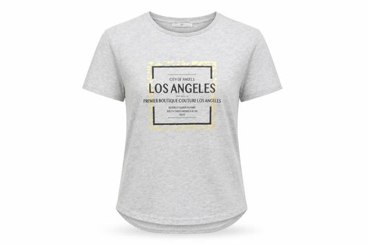 Front view of Very women’s grey basic t-shirt, size UK 10, - los angeles