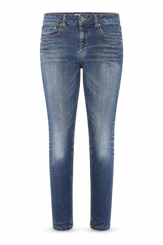Front view of Topshop women’s blue denim skinny jeans, size UK 28, in, 31-inch leg