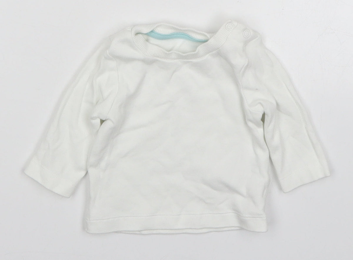 Additional front view of Morrisons Baby White Basic T-Shirt, size 0-3, Months