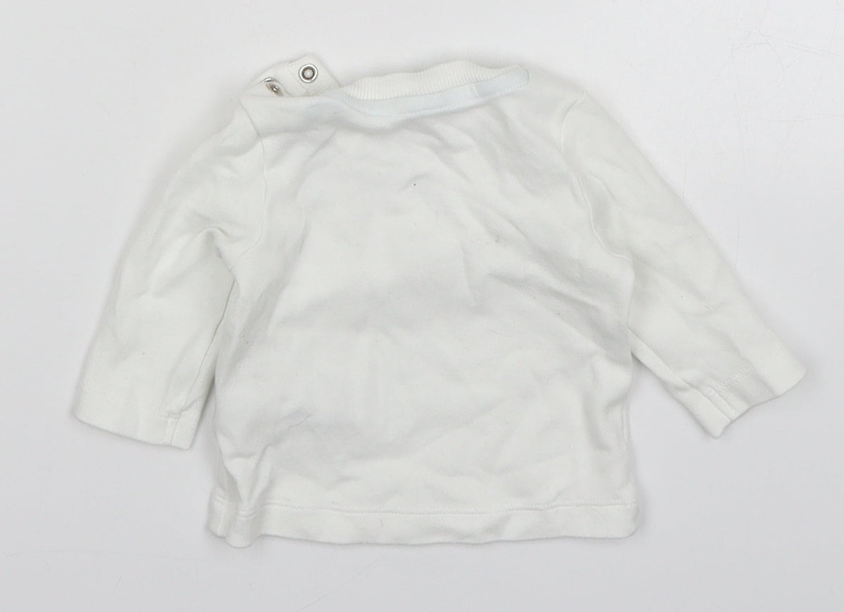 Back view of Morrisons Baby White Basic T-Shirt, size 0-3, Months
