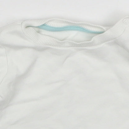 Close-up detail of Morrisons Baby White Basic T-Shirt, size 0-3, Months
