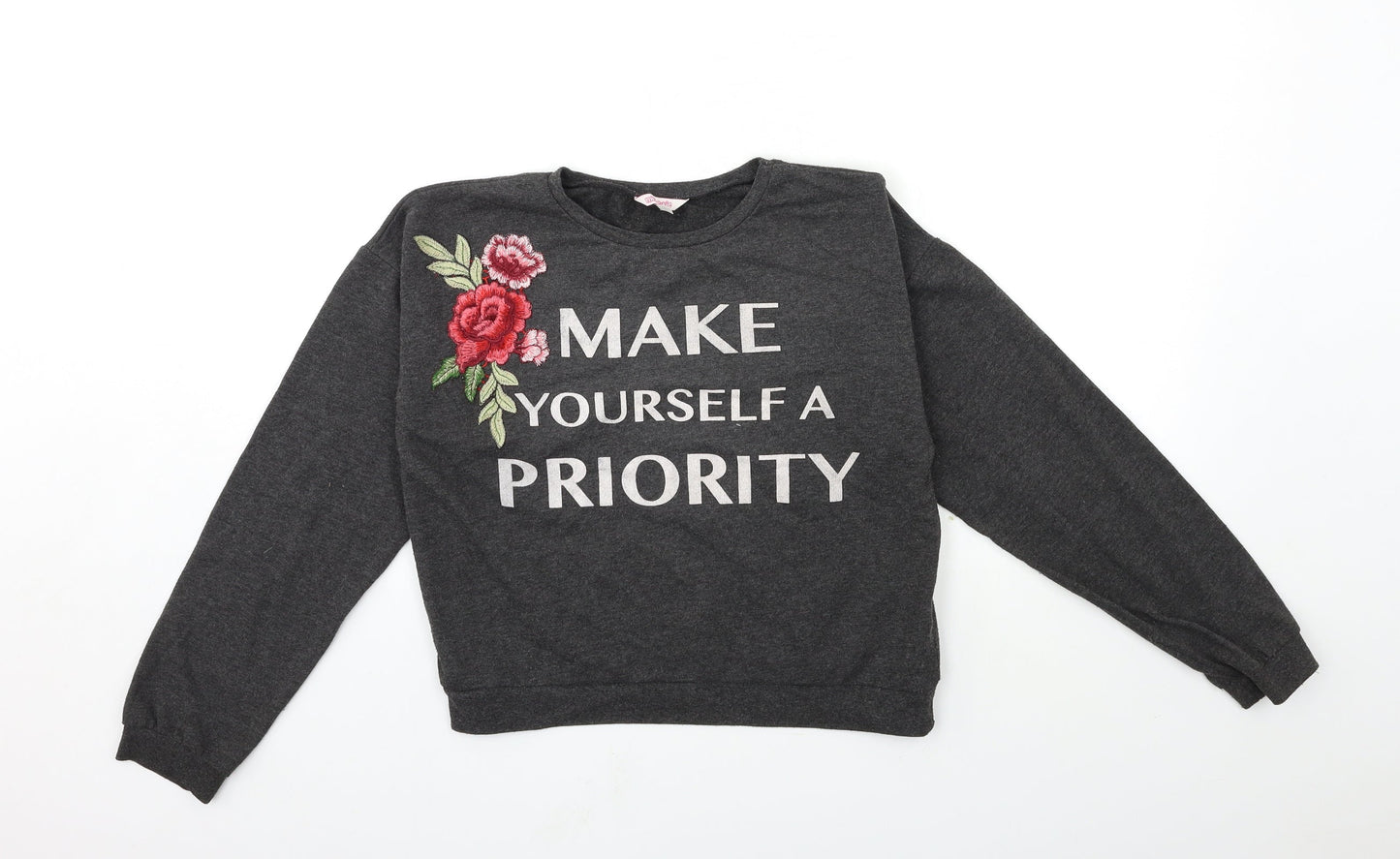 Miss Evie Girls Grey Floral  Pullover Sweatshirt Size 13-14 Years