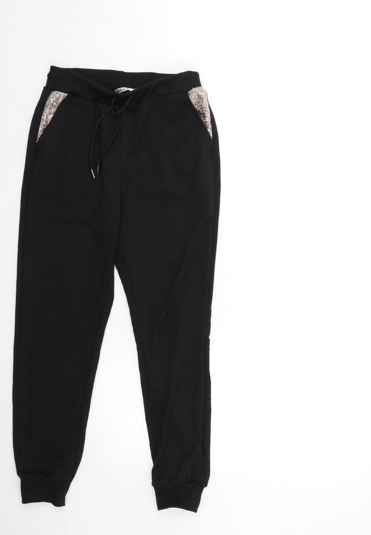 Womens UK Size M Cherry Koko Regular Fit Sweatpants Black Trousers