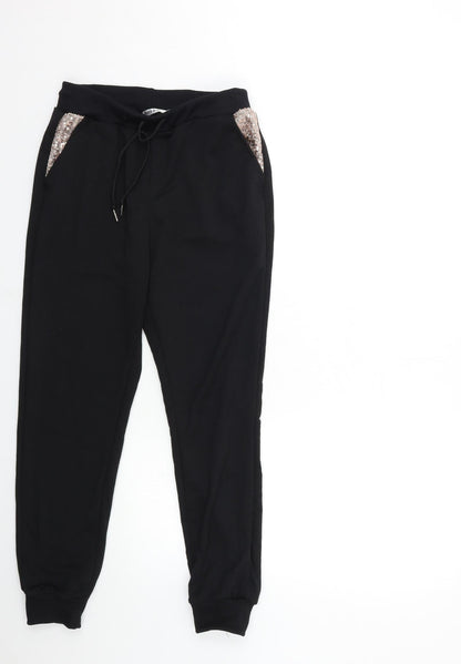 Womens UK Size M Cherry Koko Regular Fit Sweatpants Black Trousers