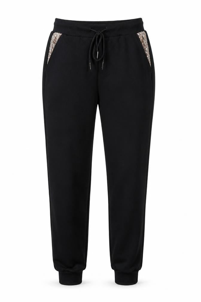 Front view of Cherry Koko women’s black sweatpants, size M, 28-inch leg