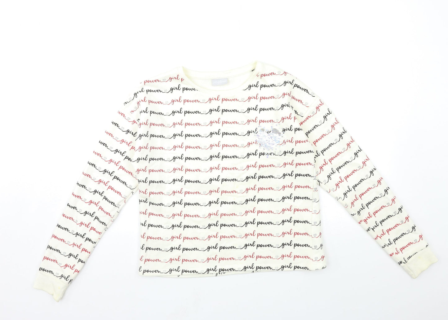 Matalan Girls White Geometric  Pullover Sweatshirt Size 13 Years