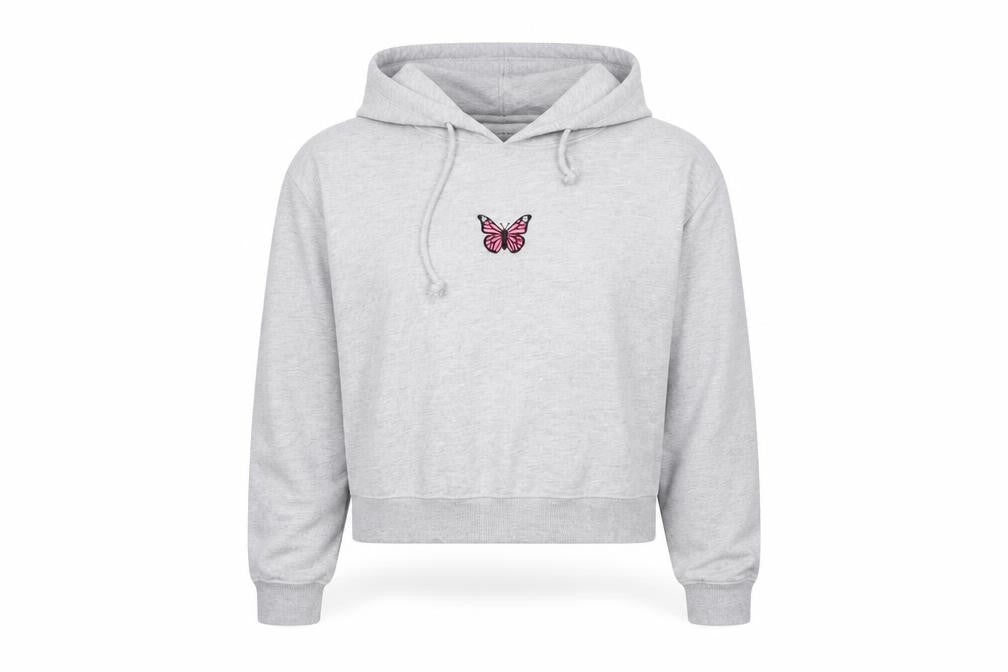 Front view of In the Style women’s grey pullover hoodie, size L