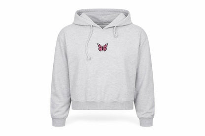Front view of In the Style women’s grey pullover hoodie, size L
