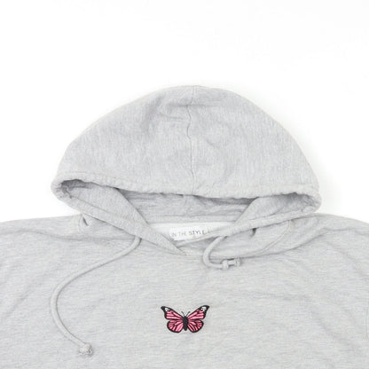Close-up detail of In the Style women’s grey pullover hoodie, size L