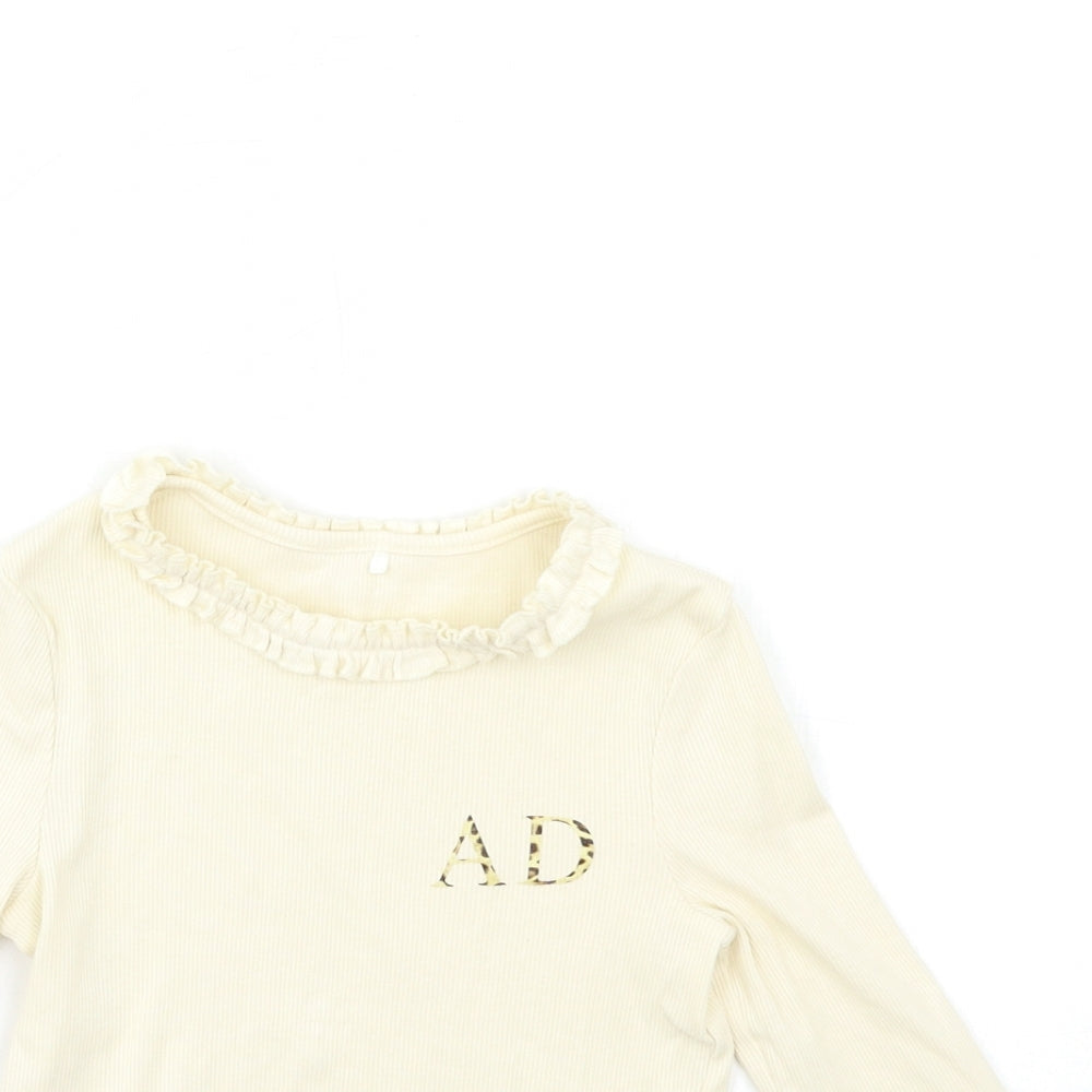 Close-up detail of George girls’ beige basic t-shirt, size 5-6, years