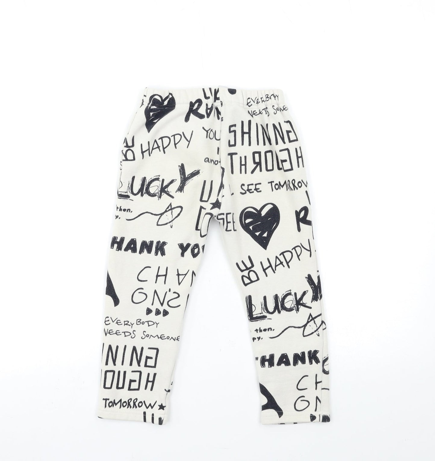 Preworn Girls White Geometric  Sweatpants Trousers Size 7 Years