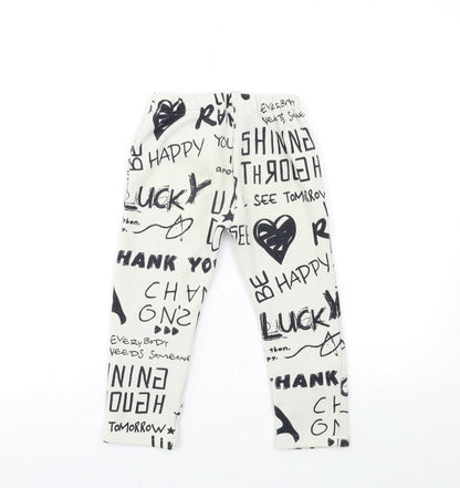 Preworn Girls White Geometric  Sweatpants Trousers Size 7 Years