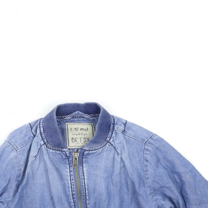 Close-up detail of Next girls’ blue bomber jacket jacket, size 5, years
