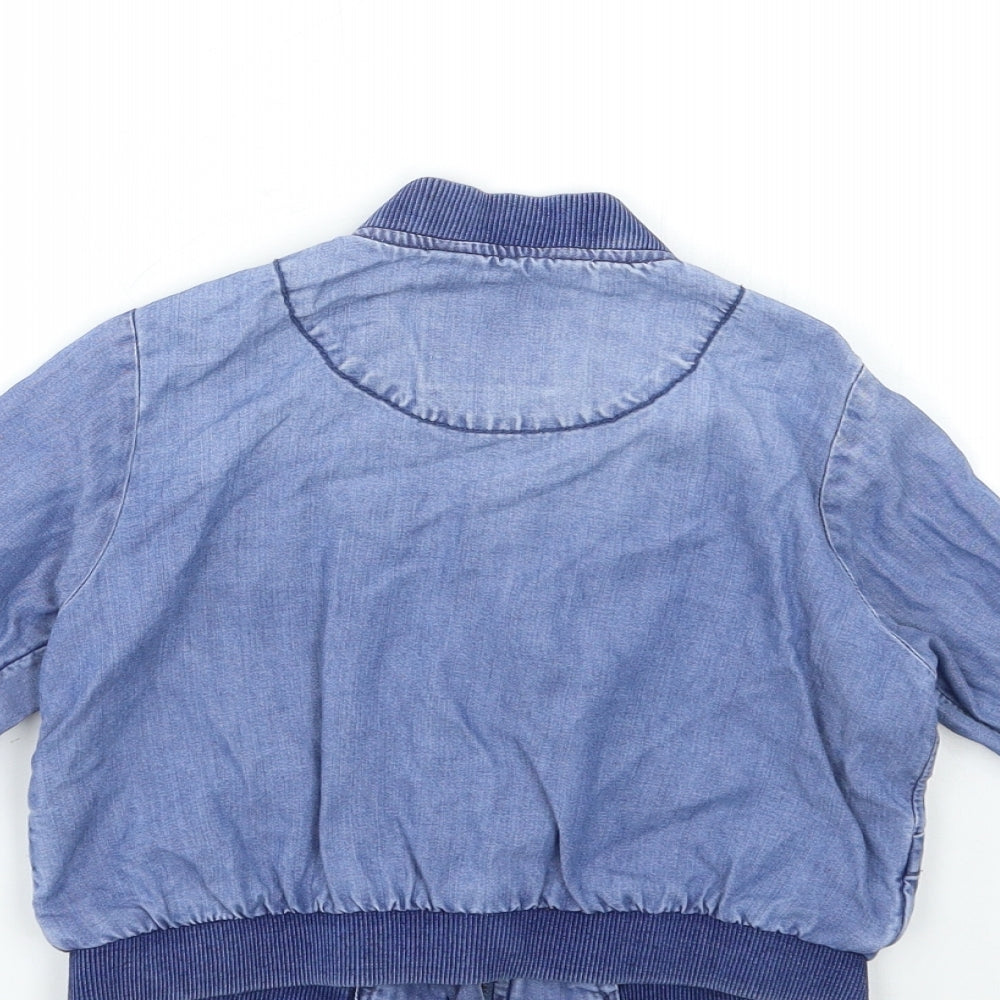 Brand and care label for Next girls’ blue bomber jacket jacket, size 5, years