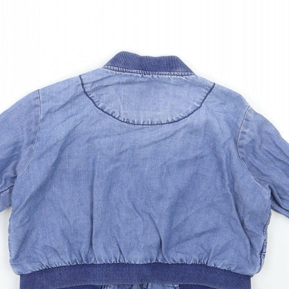 Brand and care label for Next girls’ blue bomber jacket jacket, size 5, years