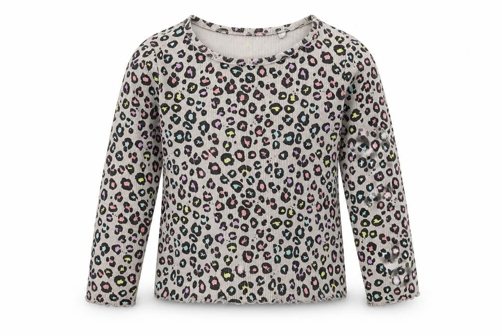 Front view of Next girls’ grey animal print basic t-shirt, size 2-3, years