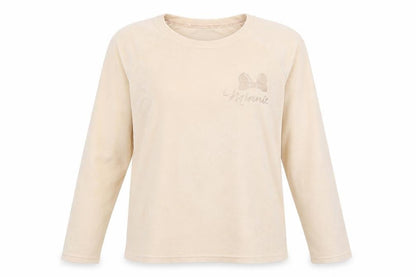 Front view of Love To Lounge women’s beige geometric top pyjama top, size UK 6