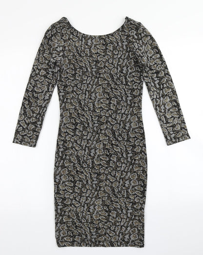 Topshop Womens Black Animal Print  Bodycon  Size 8