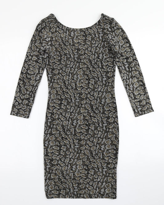 Topshop Womens Black Animal Print  Bodycon  Size 8