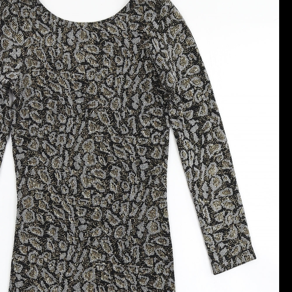 Topshop Womens Black Animal Print  Bodycon  Size 8