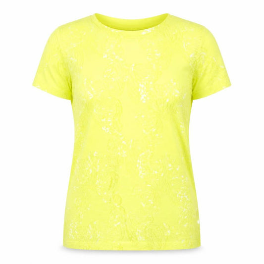 Front view of Atmosphere women’s yellow floral basic t-shirt, size UK 6