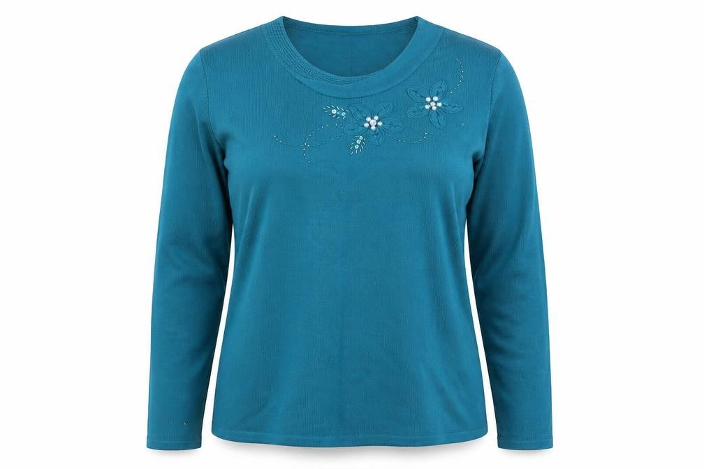 Front view of Alexara women’s blue knit jumper, size M