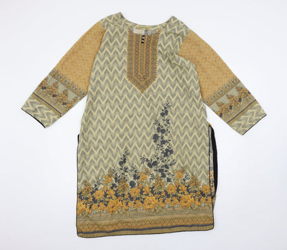 Bushra Khan Womens Multicoloured Geometric  Basic Blouse Size L