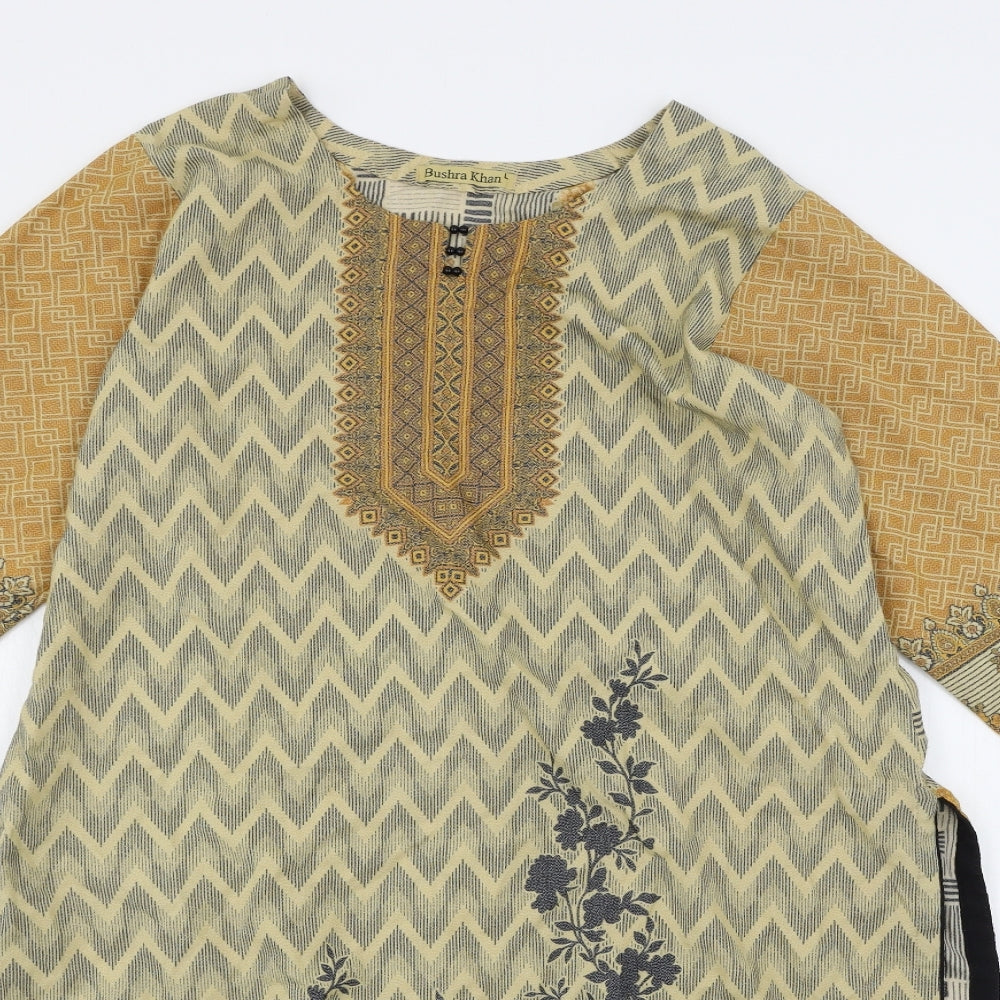 Bushra Khan Womens Multicoloured Geometric  Basic Blouse Size L