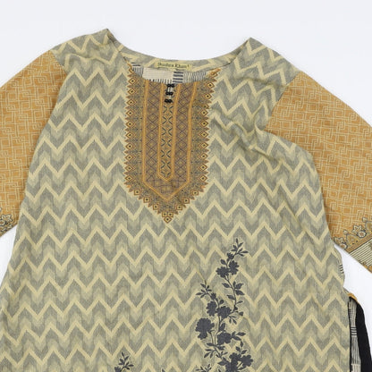 Bushra Khan Womens Multicoloured Geometric  Basic Blouse Size L