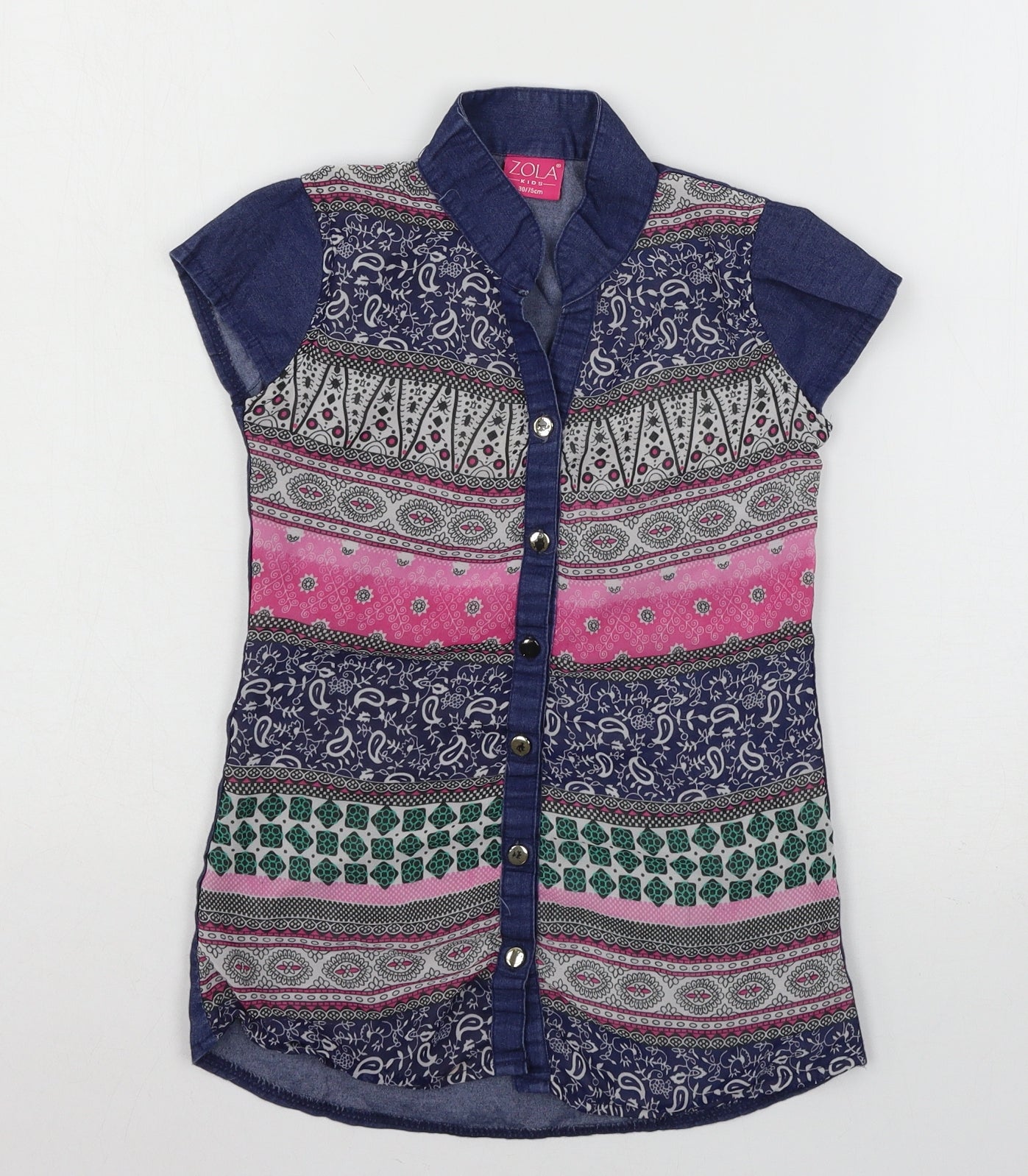 Zola Girls Blue Geometric  Basic Button-Up Size S