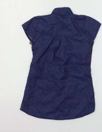 Zola Girls Blue Geometric  Basic Button-Up Size S