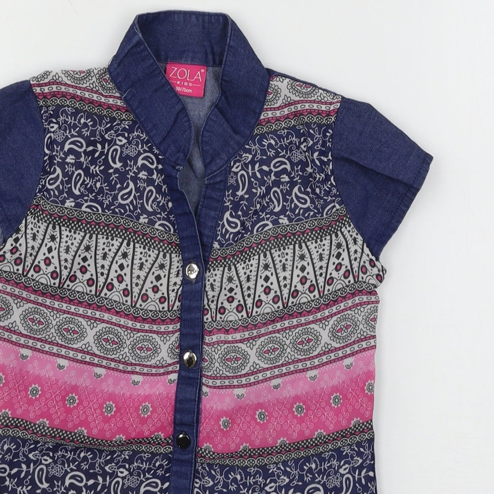 Zola Girls Blue Geometric  Basic Button-Up Size S