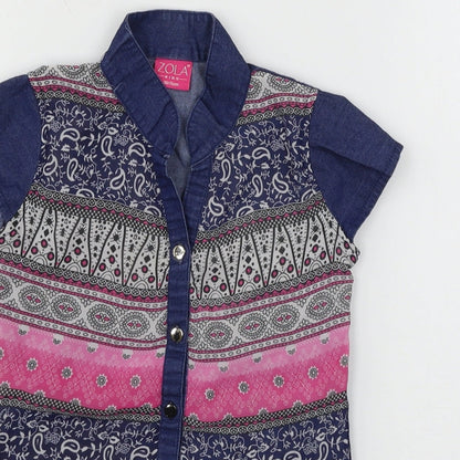 Zola Girls Blue Geometric  Basic Button-Up Size S