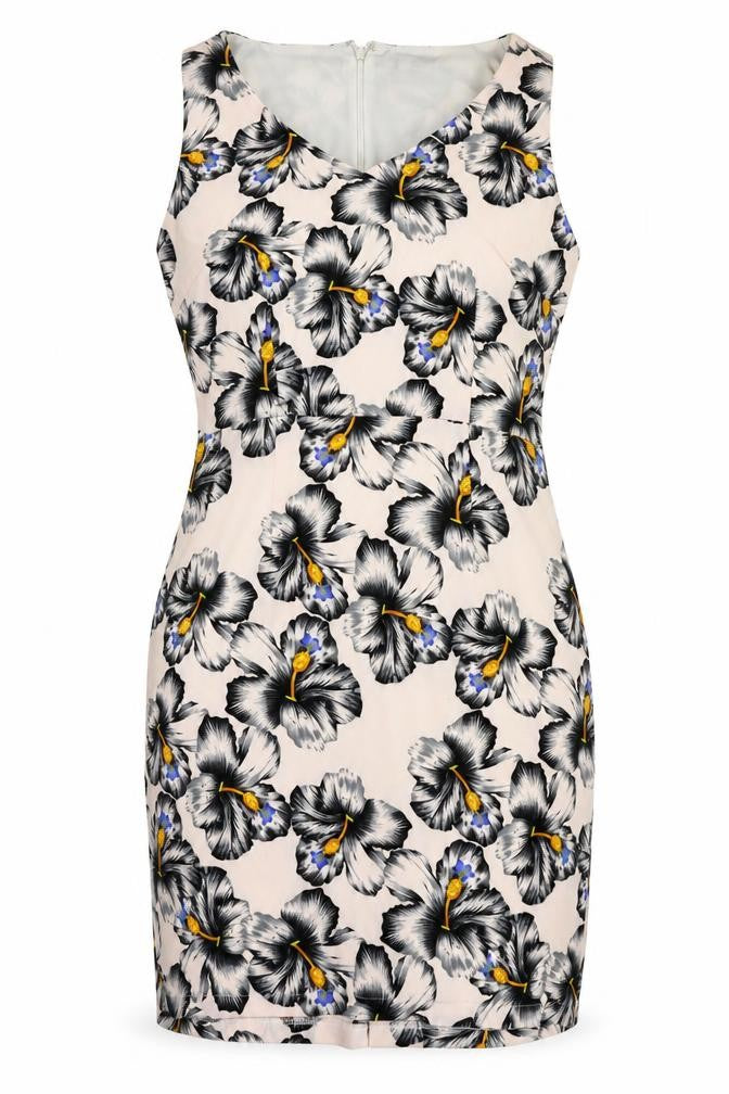 Front view of Poppy Lux women’s pink floral sheath, size UK 12