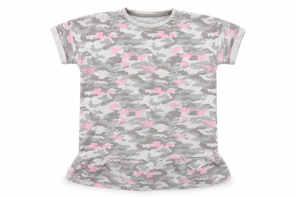 Front view of George girls’ grey camouflage jersey basic t-shirt, size 7-8, years