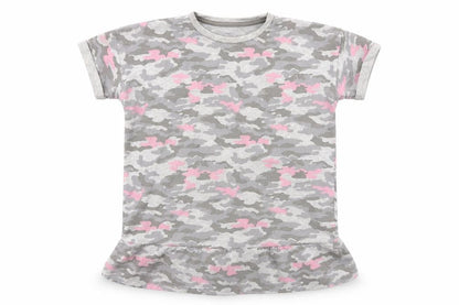Front view of George girls’ grey camouflage jersey basic t-shirt, size 7-8, years