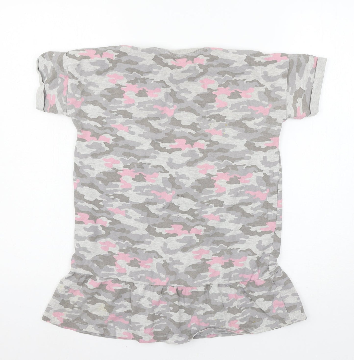 George Girls Grey Camouflage Jersey Basic T-Shirt Size 7-8 Years