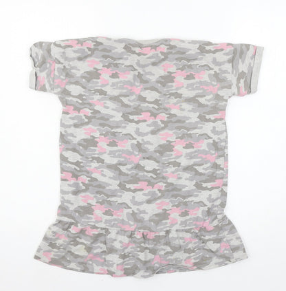 George Girls Grey Camouflage Jersey Basic T-Shirt Size 7-8 Years