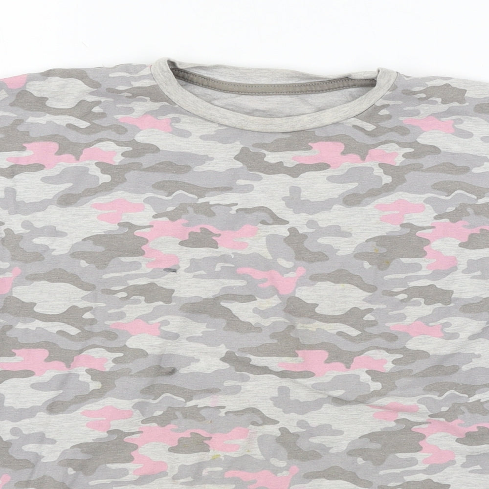 George Girls Grey Camouflage Jersey Basic T-Shirt Size 7-8 Years