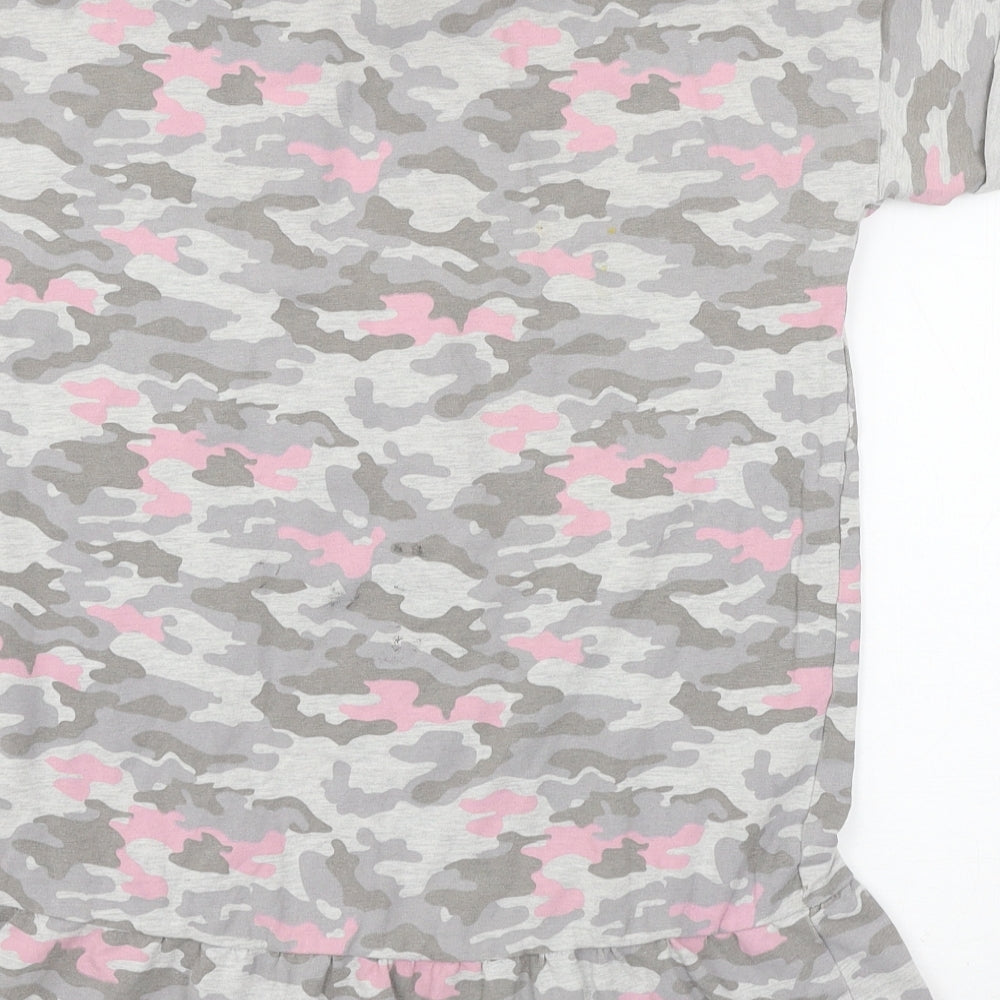 George Girls Grey Camouflage Jersey Basic T-Shirt Size 7-8 Years