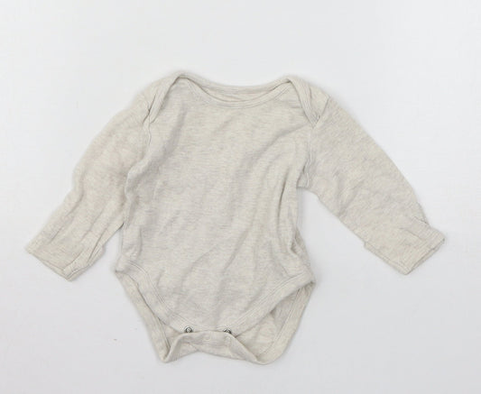 Front view of Mothercare Baby Beige Jersey Babygrow One-Piece, size 0-3, Months