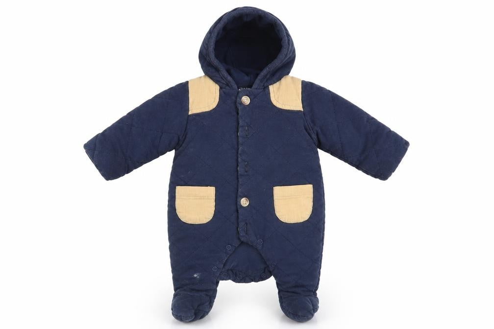 Front view of Baby boys’ blue babygrow one-piece size newborn