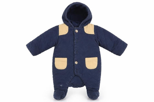 Front view of Baby boys’ blue babygrow one-piece size newborn