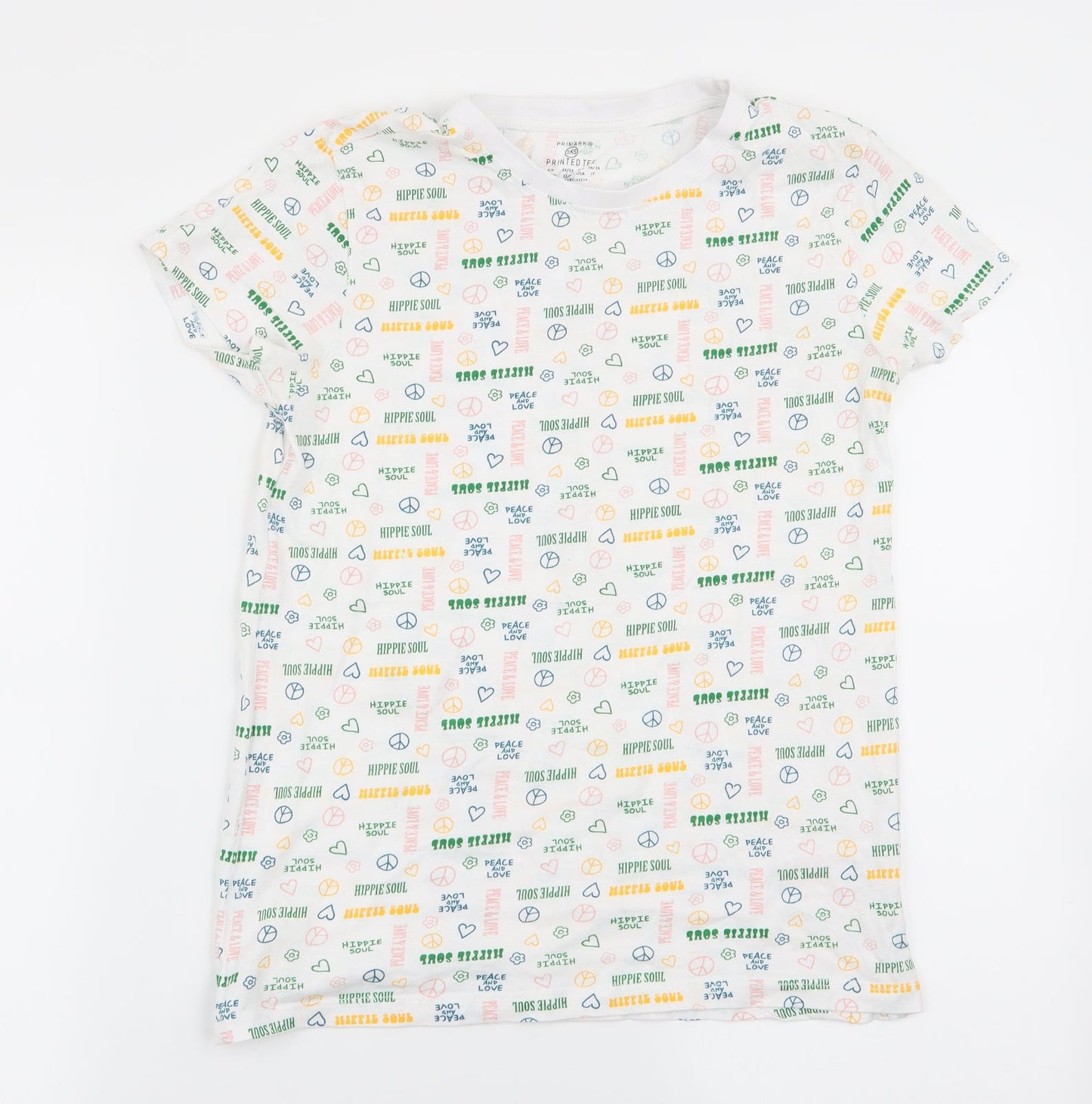 Primark Womens White Geometric  Basic T-Shirt Size 4