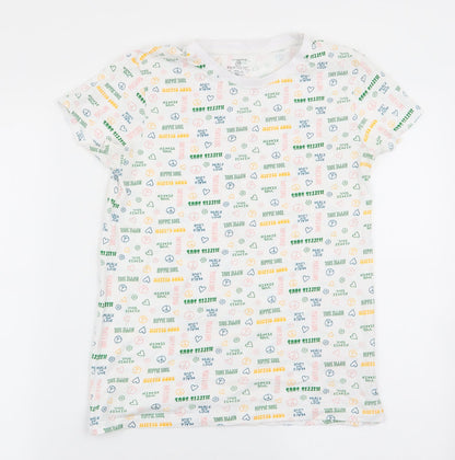 Primark Womens White Geometric  Basic T-Shirt Size 4