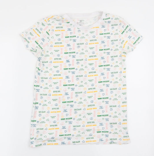 Primark Womens White Geometric  Basic T-Shirt Size 4