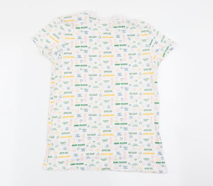 Primark Womens White Geometric  Basic T-Shirt Size 4