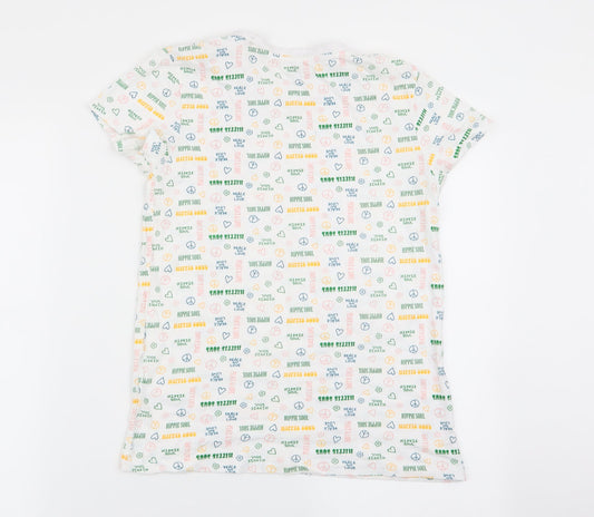 Primark Womens White Geometric  Basic T-Shirt Size 4