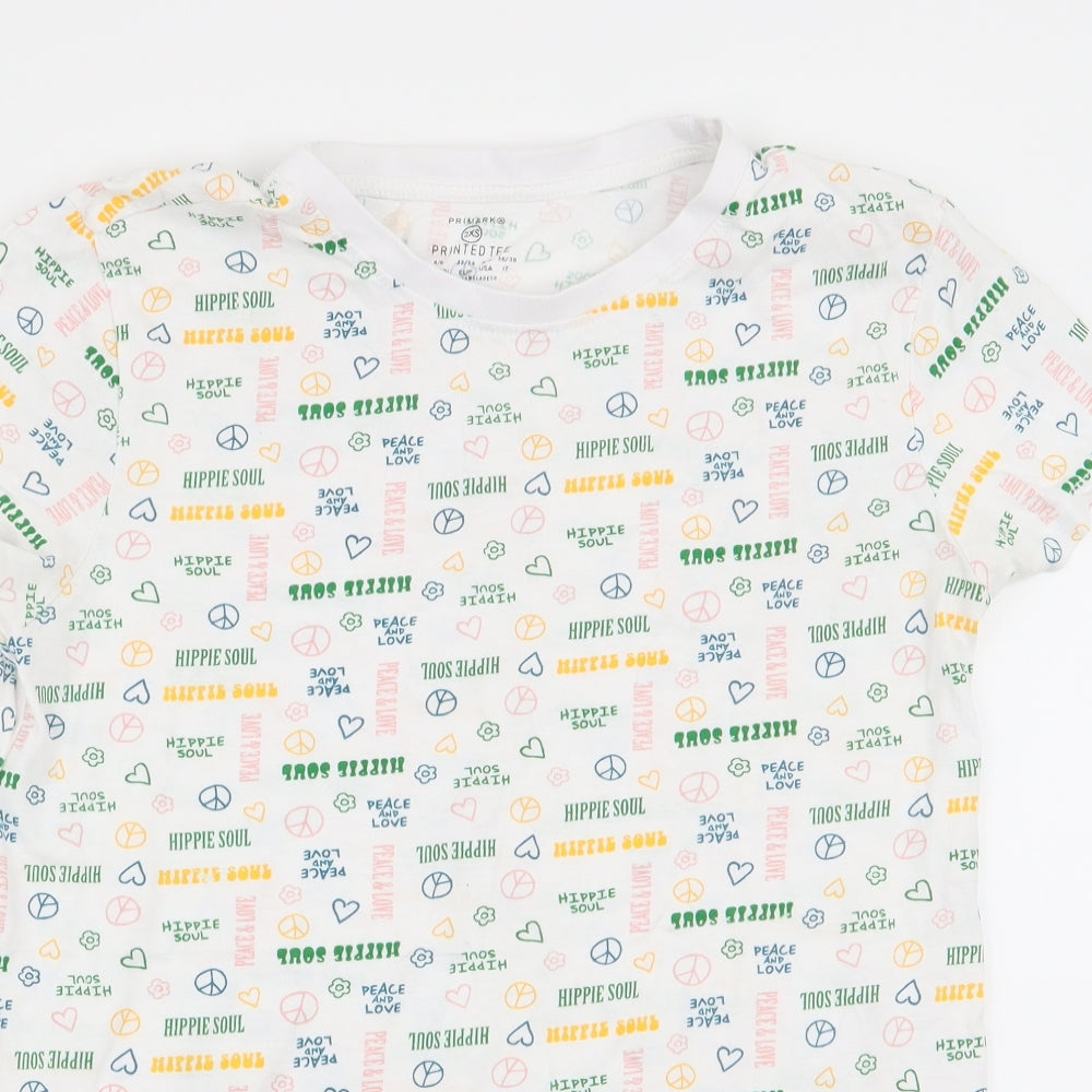 Primark Womens White Geometric  Basic T-Shirt Size 4